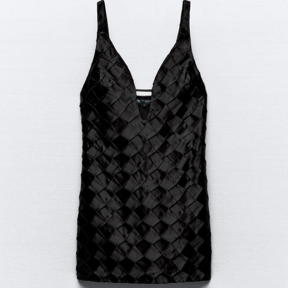 Zara Diamond Satin Effect Pleated Mini Dress - Picture 1 of 7